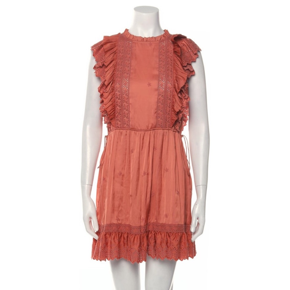 Ulla Johnson Silk Minidress - Coral with Lace